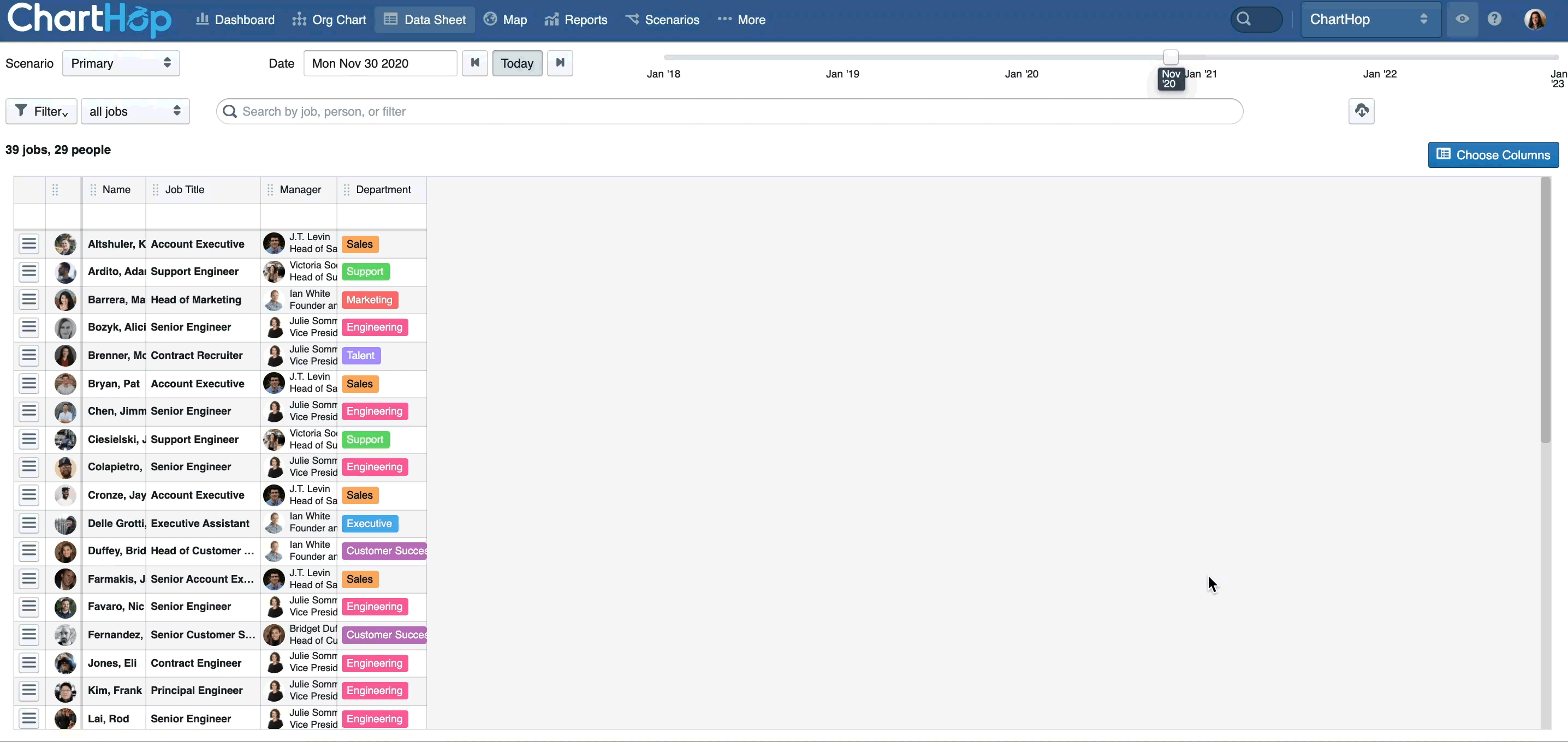 column chooser main nav
